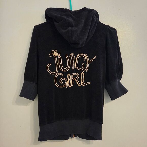 Juicy Y2K Short Sleeve Terry Black Track Jacket Hoodie Gold Embroidery USA Med - Picture 1 of 14